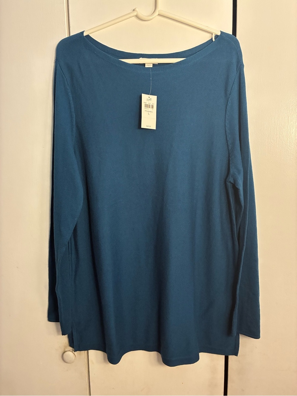 J. Jill Sweater Women L Blue  Cotton Blend Long Sleeve Tunic Stretch Lagenlook